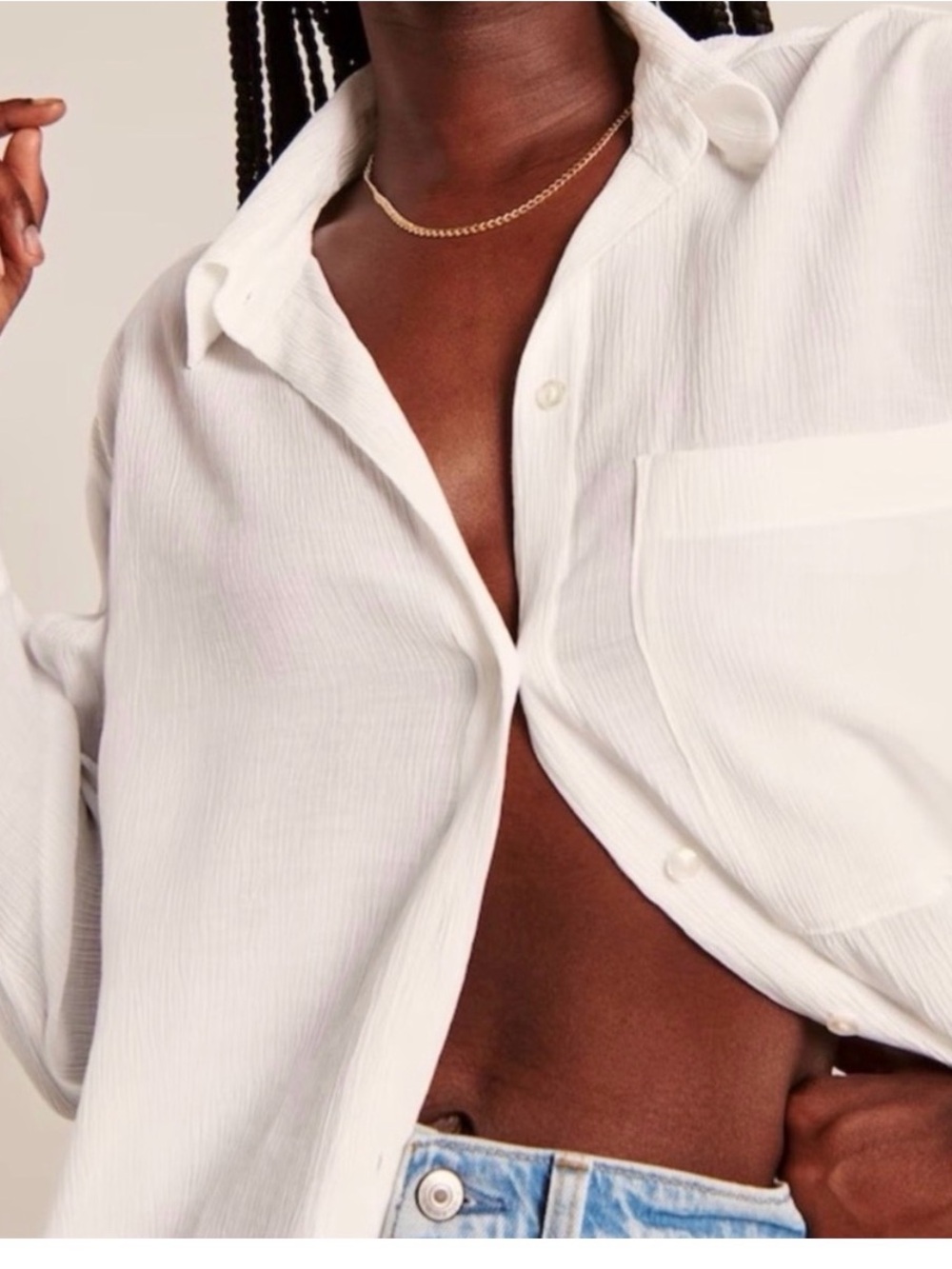 A&F crinkle long sleeve white button up sz large - Picture 3 of 6
